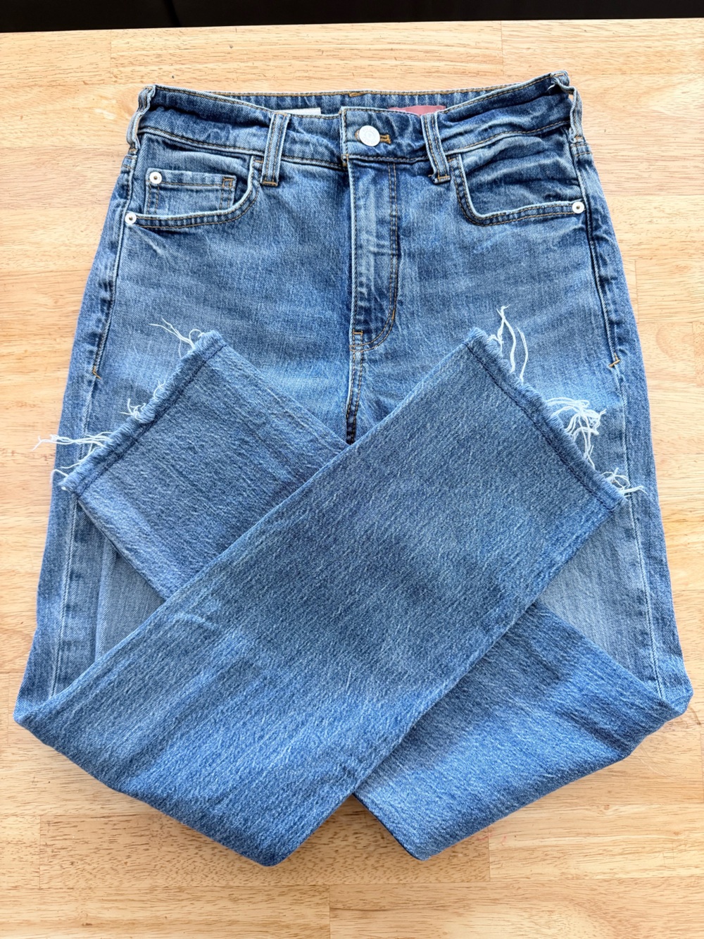 Pilcro Medium Blue Straight-Leg Distressed Jeans
